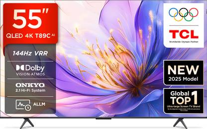 TCL T89C 139 cm (55 inch) QLED Ultra HD (4K) Smart Google TV 2025 Edition with HVA Panel | Dolby Vision- Atmos, 35W ONKYO 2.1 Hi-Fi System | 144 Hz VRR | MEMC 120 Hz
