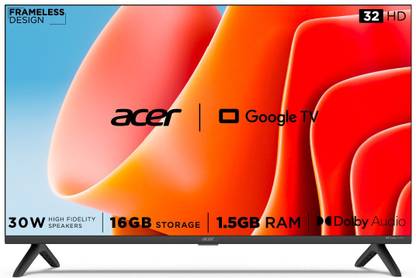 Acer Advanced I Series 80 cm (32 inch) HD Ready LED Smart Google TV 2023 Edition with 1.5GB RAM, 16GB Storage, 30W Dolby Audio  (AR32GR2841HDFL) at Rs. 9999