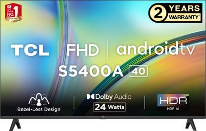 TCL S5400A 101 cm (40 inch) Full HD LED Smart Android TV with Google Assistant | FHD TV + HDR 10 |Android 11|Dynamic Color Enhancement|Bezel-Less Design|Micro Dimming|Chromecast Built-in|T-cast | 7000+ Apps | Maximum Content: 10,62,000 Hours | Pure EntertainmentGoogle Assistant | FHD TV + HDR 10 |T-cast | Apps: Netflix, Youtube, Prime Video & 7000+ Apps | Maximum Content: 10,62,000 Hours | Pure Entertainment