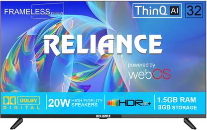Reliance 80 cm (32 inch) Full HD LED Smart WebOS TV with Next Generation ThinQ AI Smart WebOS Platform with OTT Apps like Cinema, Netflix, Prime Video, Disney+ Hotstar & More Than 5000 Apps, Frameless Design & Magic Remote