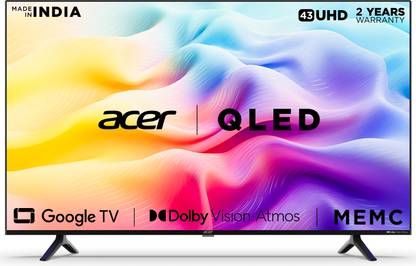 [For HDFC Bank Credit Card] Acer V Series 108 cm (43 inch) QLED Ultra HD (4K) Smart Google TV  (AR43GR2851VQD)