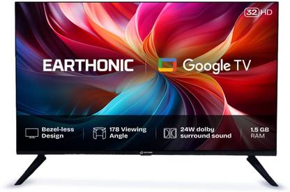 EARTHONIC 80 cm (32 inch) QLED HD Ready Smart Android TV with 1N Audio Cable, 1N Table Stand, 1N User Manual, 1N Warranty Card, 1N Remote Control, 2N Batteries, Screws, ,1N Wall Mount, 2N Power Cell