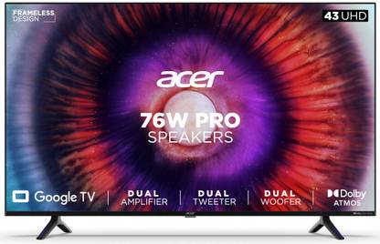 Acer H PRO Series 108 cm (43 inch) Ultra HD (4K) LED Smart Google TV 2023 Edition with 76W PRO Speakers, Dolby Vision-Atmos, MEMC  (AR43GR2851UDPRO) at Rs. 25999