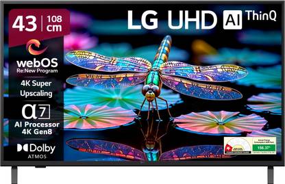 LG AI TV UA8200 108 cm (43 inch) Ultra HD (4K) LED Smart WebOS TV 2025 Edition with Alpha7 AI Processor 4K Gen8 | 4K Super Upscaling | AI Picture Pro | 4K Expression Enhancer | NEW AI Magic Remote Compatible | AI Search with MS Copilot | AI Sound Pro (9.1.2 ch) | Dolby Atmos | Chromecast Built-in