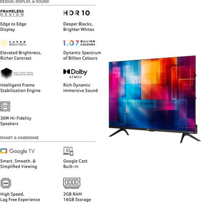 Acer G plus Series 108 CM (43 inch) Ultra HD (4K) LED Smart Google TV with (black) 2024 Model