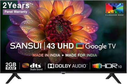 Sansui 109 cm (43 inch) Ultra HD (4K) LED Smart Google TV with Zen Panel Dolby Audio & Filmmaker mode