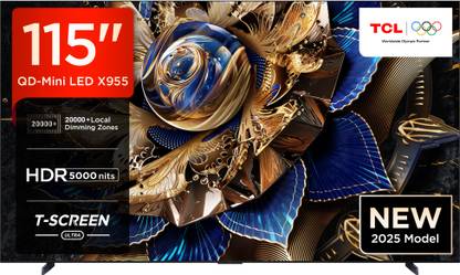 TCL 291 cm (115 inch) Ultra HD (4K) Mini LED Smart Google TV with INDIA's Largest Screen, 20000+ Local Dimming Zones, T-SCREEN ULTRA and ONKYO 6.2.2 Hi-Fi System (115X955 Max)
