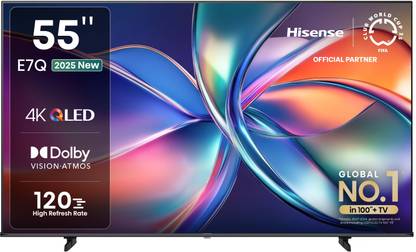 Hisense 55E7Q 139 cm (55 inch) QLED Ultra HD (4K) Smart VIDAA TV 2025 Edition with Dolby Vision Atmos, 120 High Refresh Rate, AI 4K Upscaler