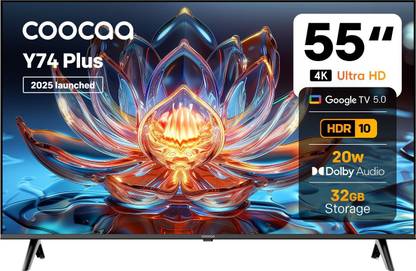 Coocaa Y74 Plus 138 cm (55 inch) Ultra HD (4K) LED Smart Google TV 2025 Edition with Dolby Audio |Free Hotstar Subscription | 32 GB Storage| 20W Sound Output | HDR10 & HLG | Eye Care Technology