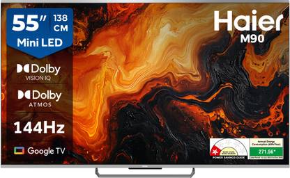 Haier M90 139 cm (55 inch) Ultra HD (4K) Mini LED Smart Google TV with Dolby Vision IQ |Dolby Atmos | 2.1 Ch 50W Speaker with Subwoofer| Solar Remote