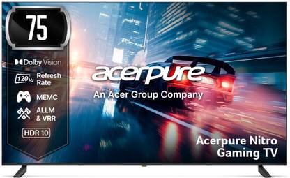 acerpure NITRO 189.2 cm (75 inch) QLED Ultra HD (4K) Smart Google TV with 120 Hz GTV 5.0 |Android 14 |Dolby Vision & Dolby Atmos|50W Sound|Tuner|Wi-Fi Direct|ALLM |VRR|MEMC|Karaoke|AI|Gaming |Wall Mount