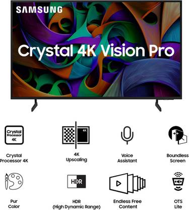 SAMSUNG New D Series Brighter Crystal 4K Vision Pro (2024 Edition) 138 cm (55 inch) Ultra HD (4K) LED Smart Tizen TV with 4K Upscaling | 300+ Free Channels | Multiple Voice Assistance Remote | Purcolor | HDR 10+ | Auto Game Mode | Q-Symphony | Knox Security