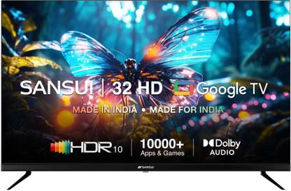 Sansui 80 cm (32 inch) HD Ready LCD Smart Google TV 2024 Edition with Dolby Digital | Surround Sound | A+ Panel | HDR10 | Wide Viewing Angle | Bezel-Less Design | Built-In Chromecast | 10000+ Apps