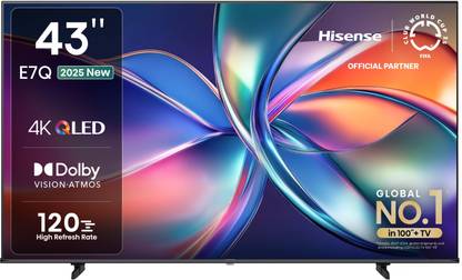Hisense 43E7Q 108 cm (43 inch) QLED Ultra HD (4K) Smart VIDAA TV 2025 Edition with Dolby Vision Atmos, 120 High Refresh Rate, AI 4K Upscaler