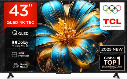 TCL T6C 108 cm (43 inch) QLED Ultra HD (4K) Smart Google TV 2025 Edition HDR10+ | Dolby Vision- Atmos| HVA Panel| Slim & Uni body Design