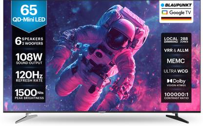 Blaupunkt Milkyway Series 164 cm (65 inch) Ultra HD (4K) Mini LED Smart Google TV 2025 Edition with |6 Speaker with 108 W Sound Output Powered by Blaupunkt | Inbuilt 2 Sub-Woofer with Magic Sound| Dolby Atmos | 288 Local Dimming Zones | 120 Hz HSR Refresh Rate | MEMC with ALLM & VRR | 1500 Nits Brightness |Dolby Vision, HDR 10, HLG |Contrast Ratio 100000:1 | Smart Eye Shield |Ultra WCG |