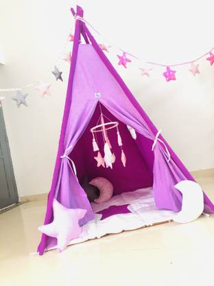 PINNIMA Purple Color Theme Teepee Tent with Padded Mat and Cushion Kit and Bag Tent - For Children, Boys, Girls