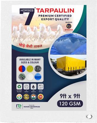 Seven Horses HDPE Tarpaulin Sheet Waterproof 9x9 ft. (120 GSM)- Polyethylene Tarp with Eyelet Tent - For Multipurpose UV Treated Tirpal Tadpatri Cover for Truck, Roof, Rain or Sun