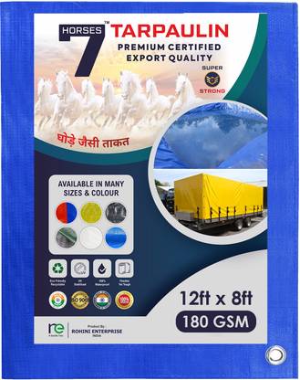 Seven Horses HDPE Tarpaulin Sheet Waterproof 12x8 ft (180 GSM)-Polyethylene Tarp with Eyelet Tent - For Multipurpose UV Treated Tirpal Tadpatri Cover for Truck, Roof, Rain or Sun