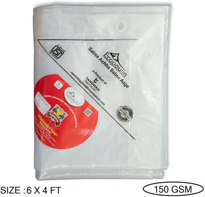 Tandhan Ecopaulin Cross Laminated Multilayer Eco-friendly 6 X 4 FT Tarpaulin Tirpal Tent - For Multipurpose Heavy Duty Waterproof Poly Tadpatri 150 Gsm Plastic Cover Tharpai