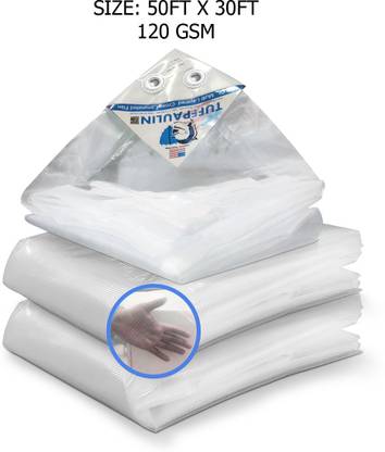 TUFFPAULIN 50FT X 30FT 120 GSM Transparent Tarpaulin Tent - For Truck body, Car, Bike, Grain Covers, Pond Liners