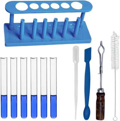COMETEK Chemistry 11 Items Kit - 6 Test Tubes, Stand, Holder, Brush, Dropper, Spatula Polypropylene Test Tube Rack