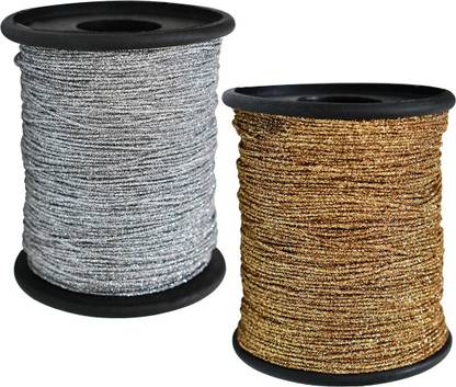 Embroiderymaterial Metallic Glitter Dori Thread Cord for Embroidery & Jewelry Making Combo of Gold and Silver Color Thread