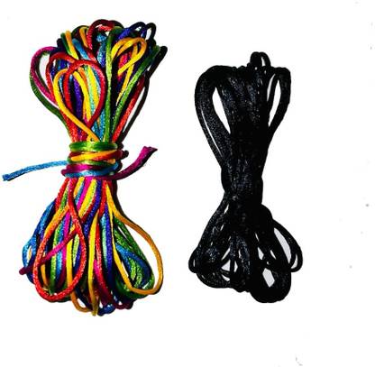 KHUSHA CREATIONS 10 metre Multicolor & Black Mauli Silk Thread For Holy Purpose (3mm) Thread