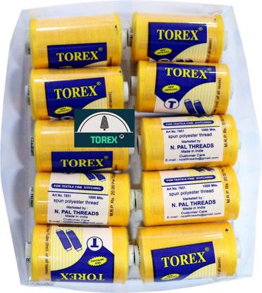 TOREX 3 PLY POLYESTER SEWING & STITCHING BOX OF YELLOW COLOR Thread