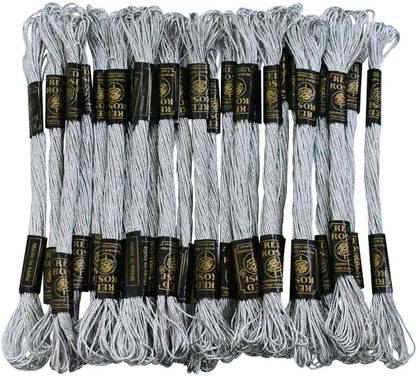 Embroiderymaterial Metallic Embroidery Cross Stitch Floss Threads, 25 Skeins, Silver Color Thread