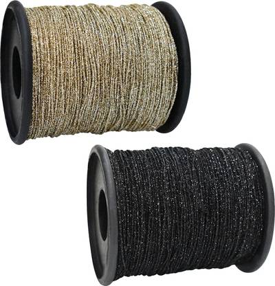 Embroiderymaterial Metallic Glitter Dori Thread Cord for Embroidery & Jewelry Making Combo of Olive and Black Color(2Rolls) 250 Meter of Thread/Roll Thread