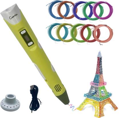 camin 3D Pen| 3D Pen with USB Cable| 3D Pen for Kids (10 Color PLA Filament) Yellow 3D Printer Pen