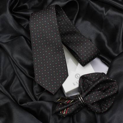 Kovove The Refreshing Twin Polka Dot Black Neck Tie and Pocket Square Gift Box Polka Print Tie