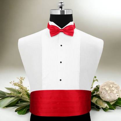 PELUCHE Sultry Red Cummerbund and Bow Tie Set For Men Solid Tie