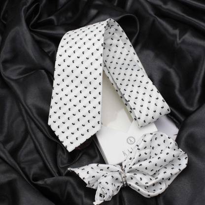 Kovove White Paisley Neck Tie and Pocket Square Gift Box Printed Tie