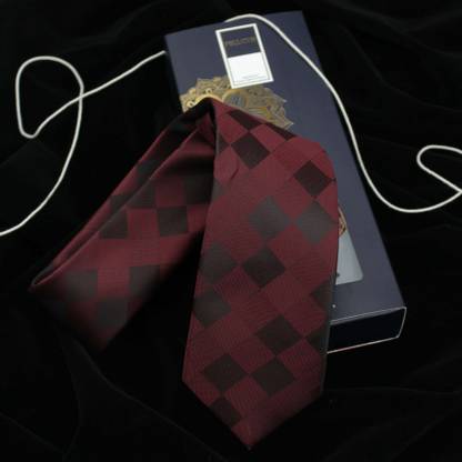 PELUCHE Nobby Maroon & Black Color Necktie Checkered Men Tie