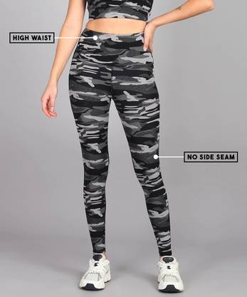 Rhino Rage Self Design Women Black, Grey Tights