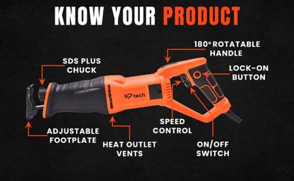 KP TECH Reciprocating Saw | 800 W | 0-2800 RPM SDS Blade Change Chuck Table Top Tile Cutter