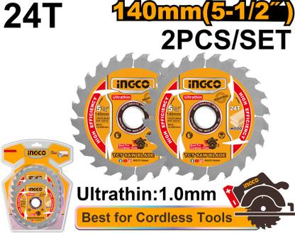 INGCO 2 Pcs Ultra-thin TCT Saw Blades, 140mm 24T Suitable for Lithium-ion Circular Saw Handheld Tile Cutter