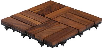 Sharpex Deck Tiles with Interlocking 1 Piece Walnut Wood Floor Decking Tile for Balcony Wood Modern