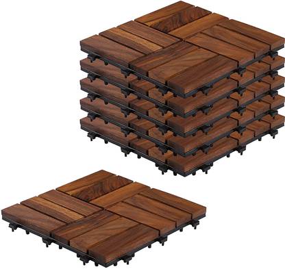 Sharpex Deck Tiles with Interlocking 6 Piece Walnut Wood Floor Decking Tile for Balcony Wood Modern