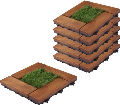 Sharpex Grass Teak Wooden Deck Tiles Interlocking 6 Piece for Balcony, Indoor/Outdoor Wood Wood