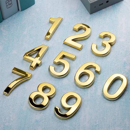 Mokshith Golden 3D Plastic Number Stickers Set (0–9) for Wall/Door – Pack of 10 Sign