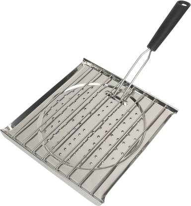 Gyanadh BBQ Toaster White Stainless Steel Folding Handle Square Shape BBQ Grill 1 Slice Toast Rack