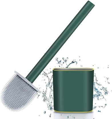 Qrocs Silicone Toilet Brush Double-Sided with Adhesive Wall Mount (Golf Style) with Holder