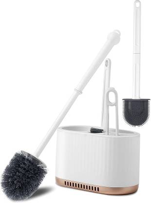 Calldrishe 4-in-1 Silicone Toilet Brush Set with Holder | Flexible Bristles with Holder
