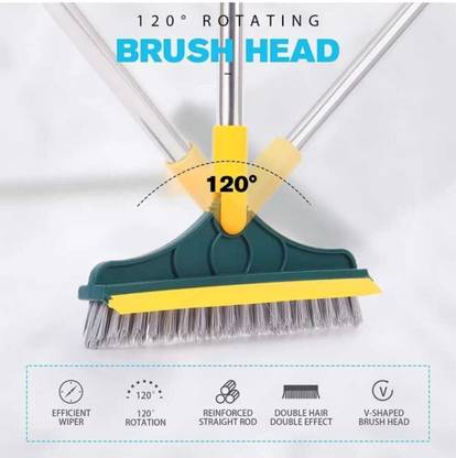 Dreams Dwelling 2 in 1 Floor Cleaning Brush with Wiper with Long Handle 120° Handle Fiber Brush with Holder