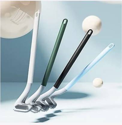 Silver tech Silicon Golf L Shaped Toilet Cleaning Brush Tpr Bristles Long Handle Flexible with Holder