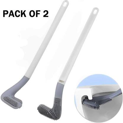 Digicom Golf Shape Toilet Brush Cleaner - L Shape Flexible Silicone Brush with Holder