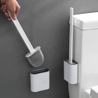 SANWALSA Silicone Toilet Brush with Holder Stand for Western and Indian, Double-Sided with Holder